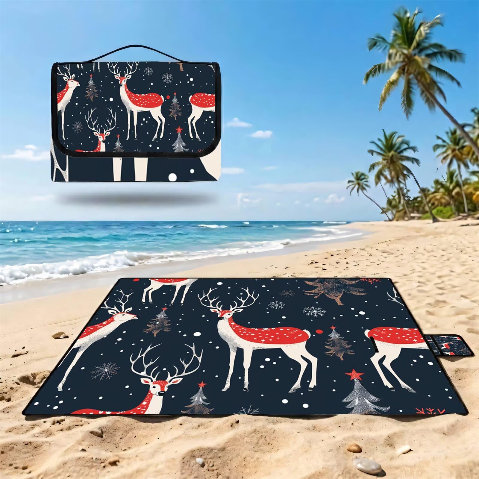 Coperta de Picnic Grande 200x200 cm, Natale Manta Picnic Impermeable Anti-Sabbia Manta de Playa Pieghevole, Outdoor Picnic Blanket per Spiaggia, Camping, Giardino, Trekking - inverno FZ-152
