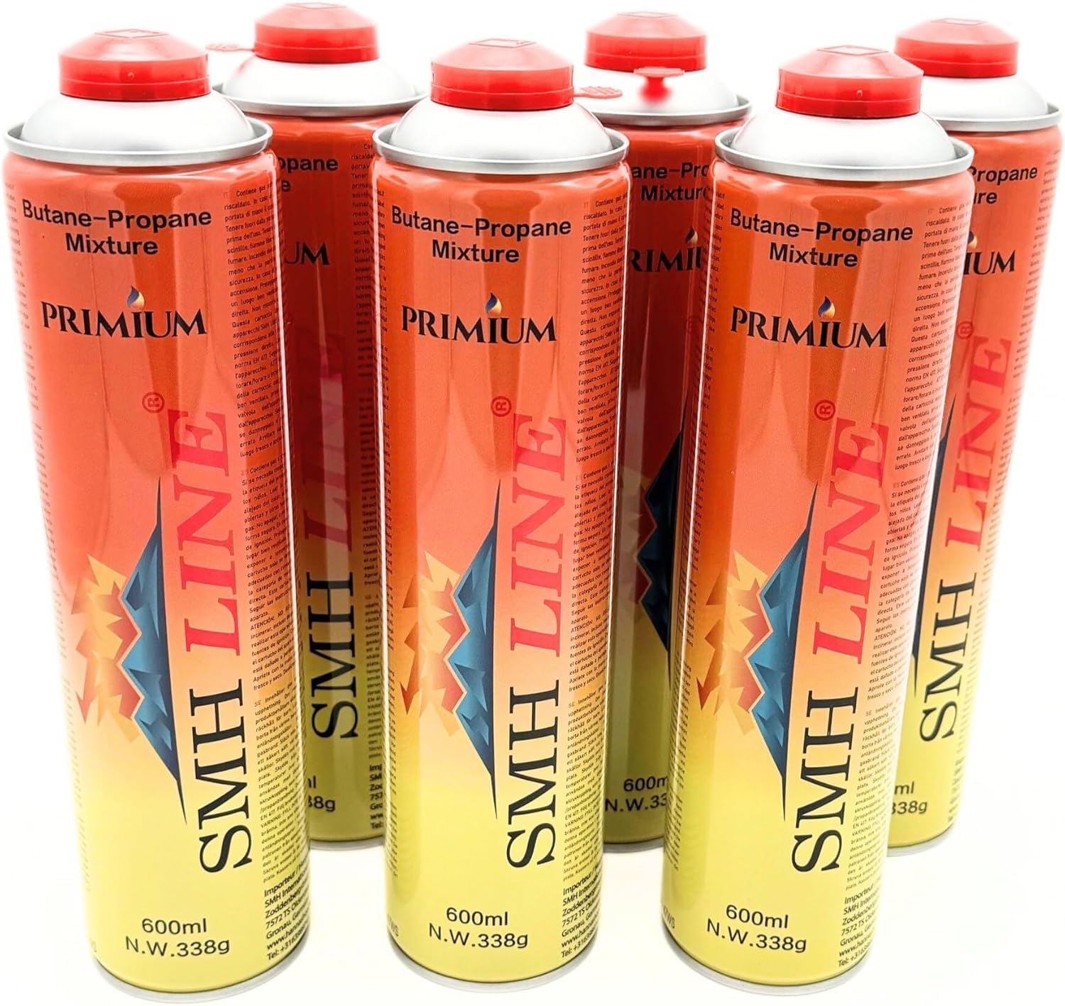 SMH LINE® 24x 600ml Universal Gaskartusche f. Camping Gaskocher Unkrautbrenner Gasbrenner Mix Propan Butan 7/16" Eurogewinde EN417 Schraubkartusche Schraubventil Abflämmgerät Lötbrenner