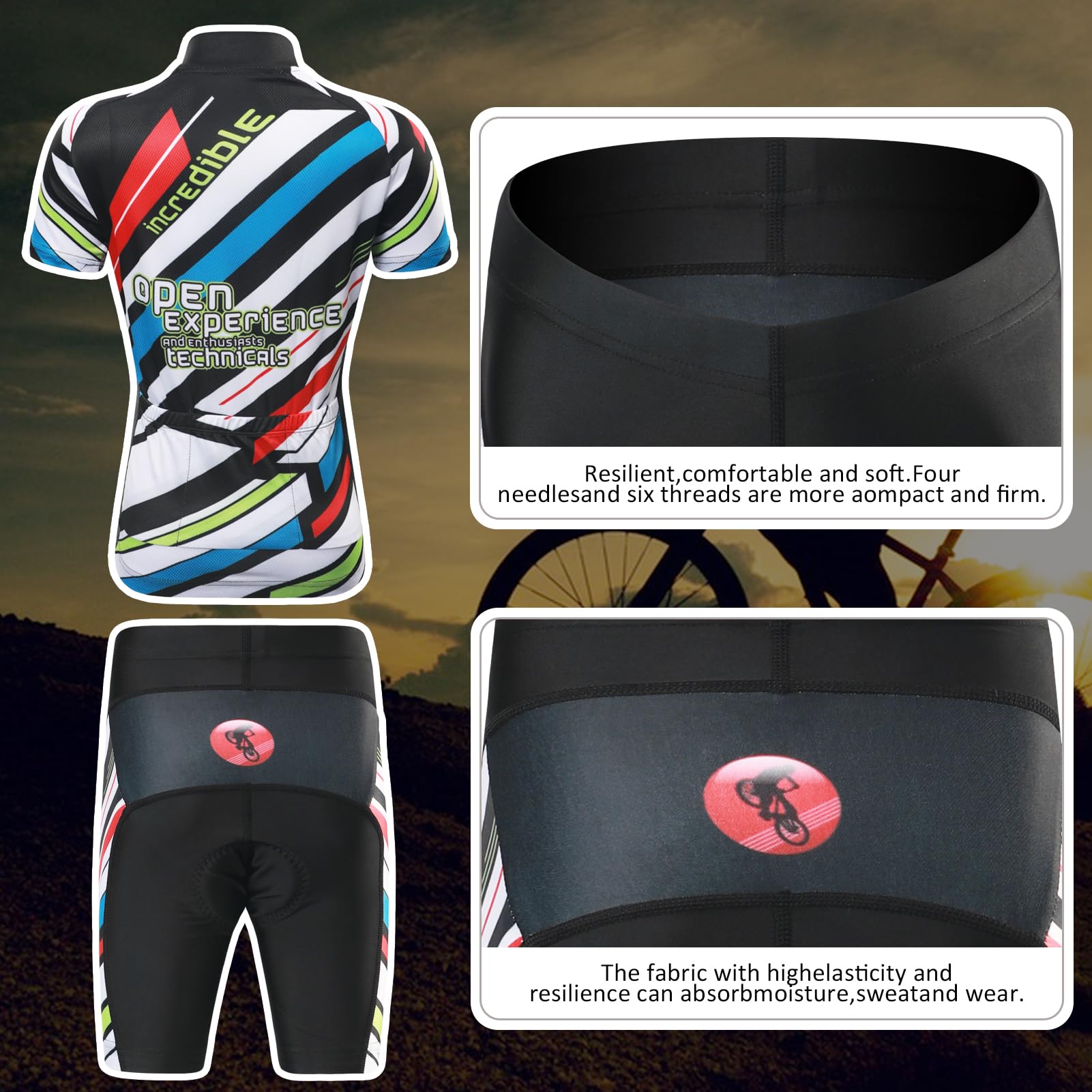 Traje de Ciclismo Niños Maillot Ciclismo de Secado Rápido Conjunto Ciclismo Camiseta Manga Corta y Shorts
