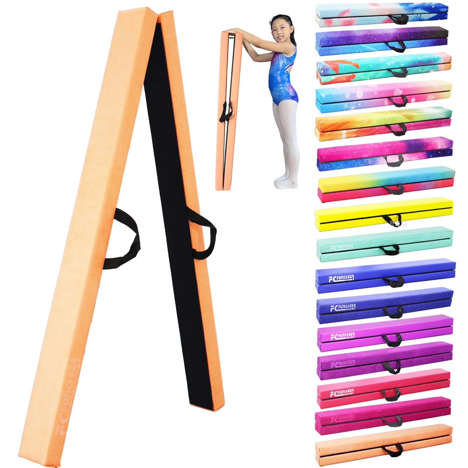 8FT Folding Balance Beam -Gymnastics Floor Beam -Gymnastics Equipment for Kids,Wood core- Anti-Slip Bottom and Carrying Bag for Home