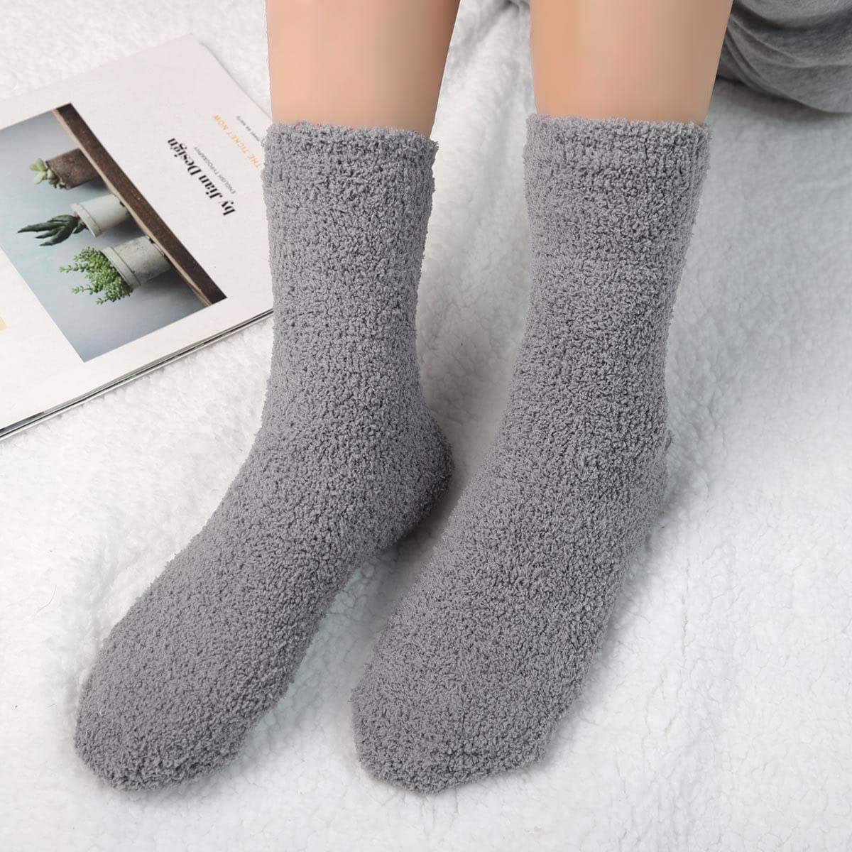HIALTODAY 5/6 pares de calcetines suaves para mujer, calcetines de cama mullidos de forro polar coral, calcetines gruesos de felpa cálidos, suaves y cómodos en invierno, Mezcla, Talla única
