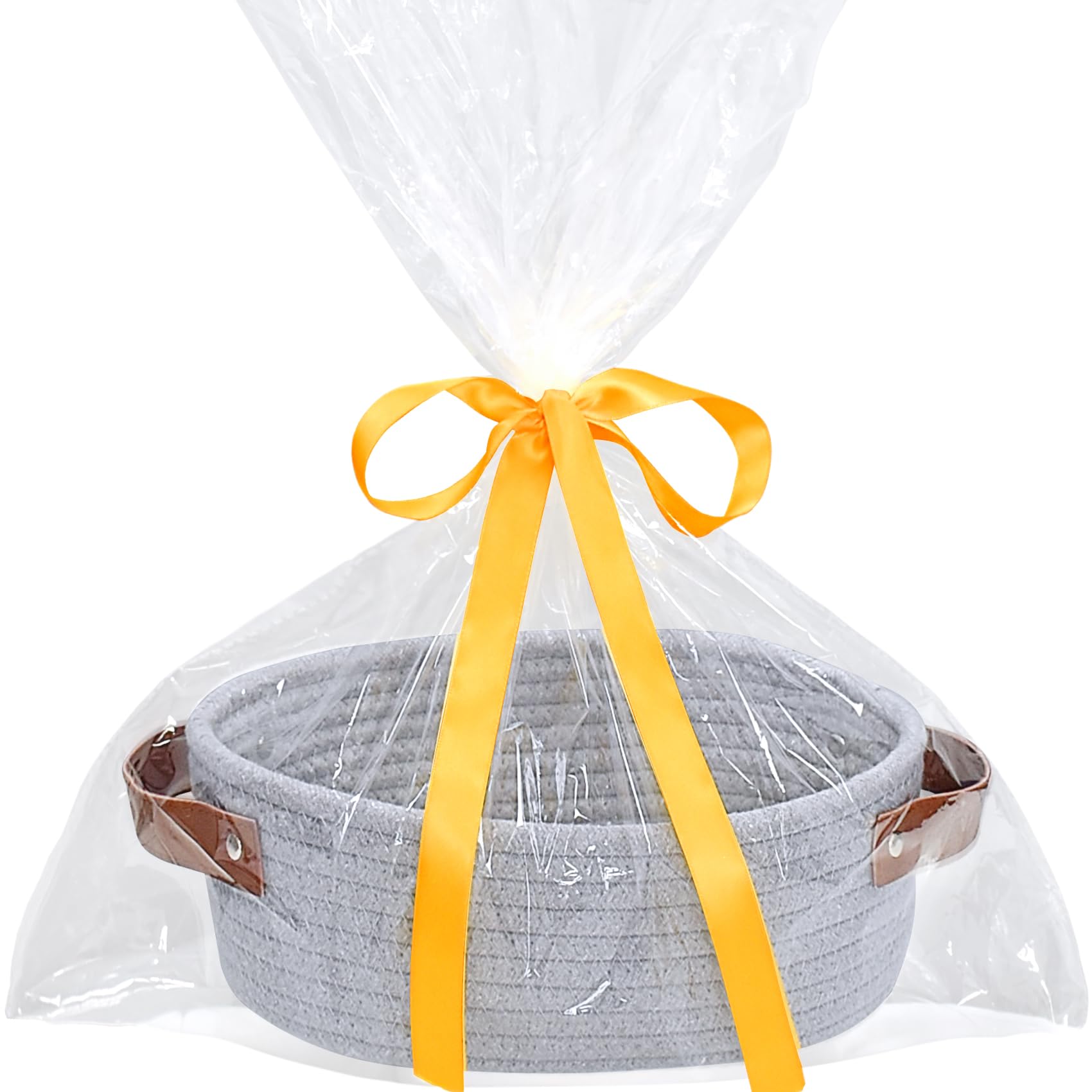 ABenkle Small Woven Basket, Mini Cotton Rope Storage Tiny Shelf Oval Decorative Toy Dog Cat Bin for Nursery, Empty Gift Basket with Gift Bags and