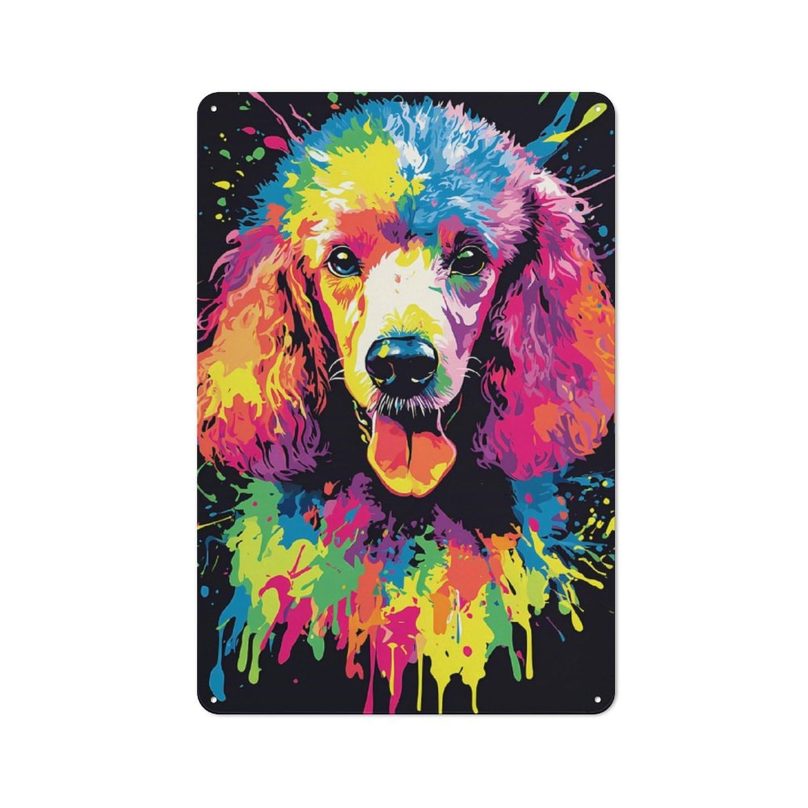 Junmoney Rainbow Poodle Metal Wall Sign 30X20cm Featuring For Home Bar Wall, For Themed Interiors In Home Bars And Entertaining Spaces