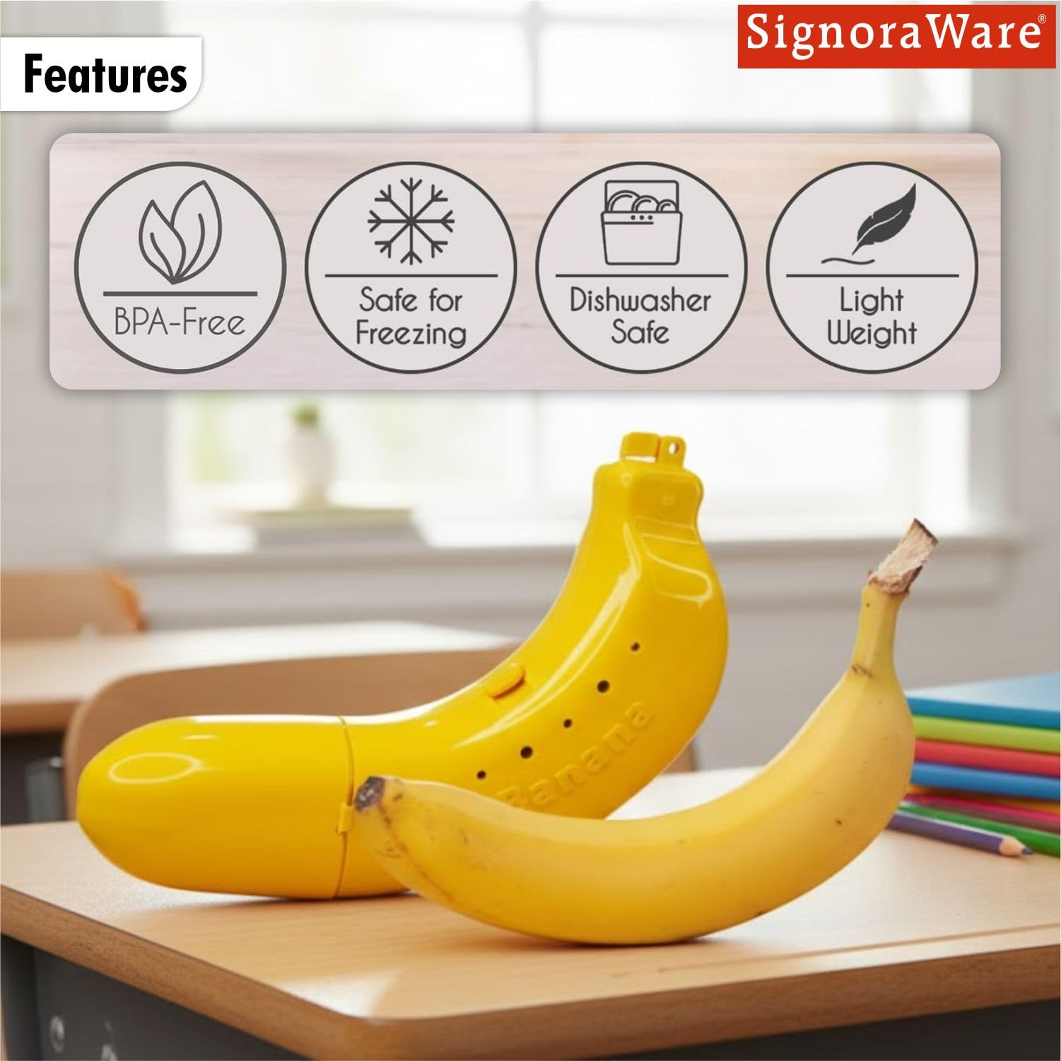 Signoraware BPA Free Plastic Banana Case | Protects Bananas from Damage | Travel-Friendly Storage Box | Safe for Kids | Prevents Messes | Hygienic | Lightweight&Portable | Keeps Freshness (315Yellow) 2