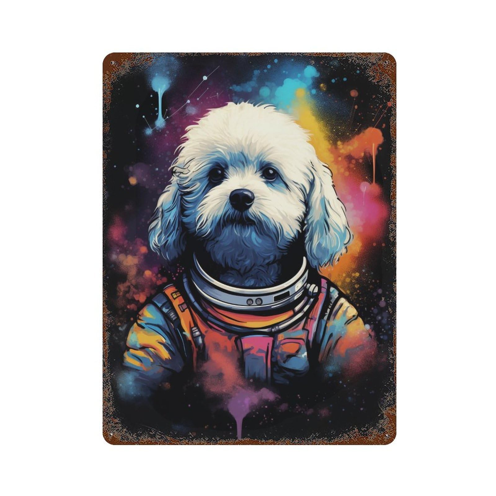Space Pup Adventure -5 Distressed Metal Wall Sign 15.7"x11.8", Ideal for Pub, Kitchen And Man Cave Decor