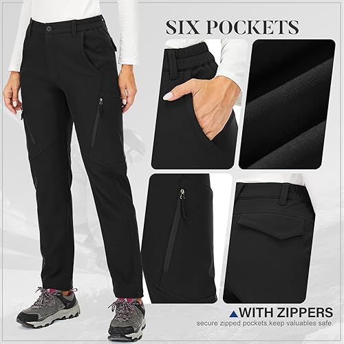 Miniatura 2 de Pantalones de nieve para mujer, para senderismo, esquí, invierno, con forro polar, softshell, repelente al agua, campamento, caminar