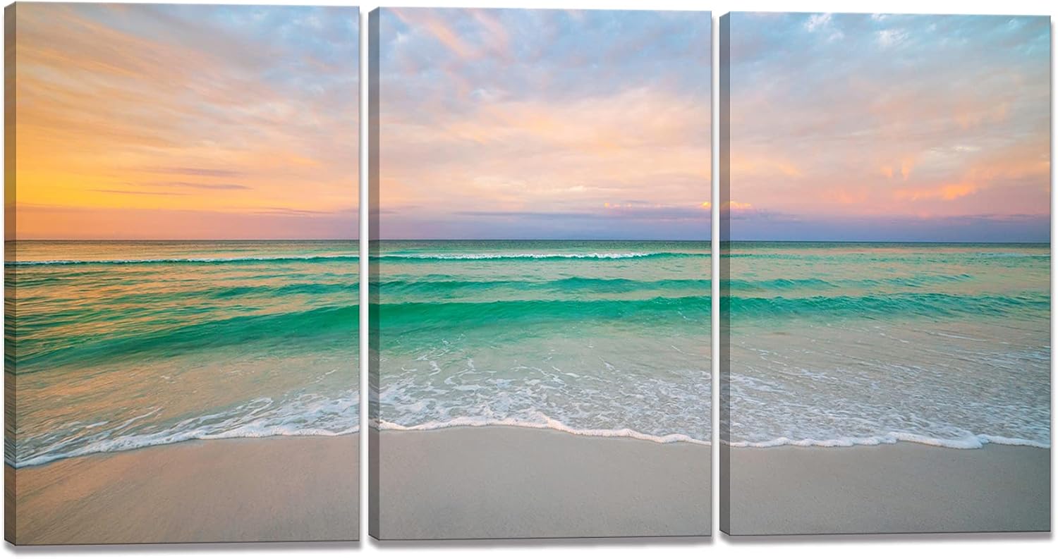 海 3枚 絵画 夕日の海 写真 自然 風景画 ポスター 風水 玄関 開運絵画 壁掛け 装飾軽くて取り付けやすい フレーム付きの完成品 30x40x3pcs 海外輸入