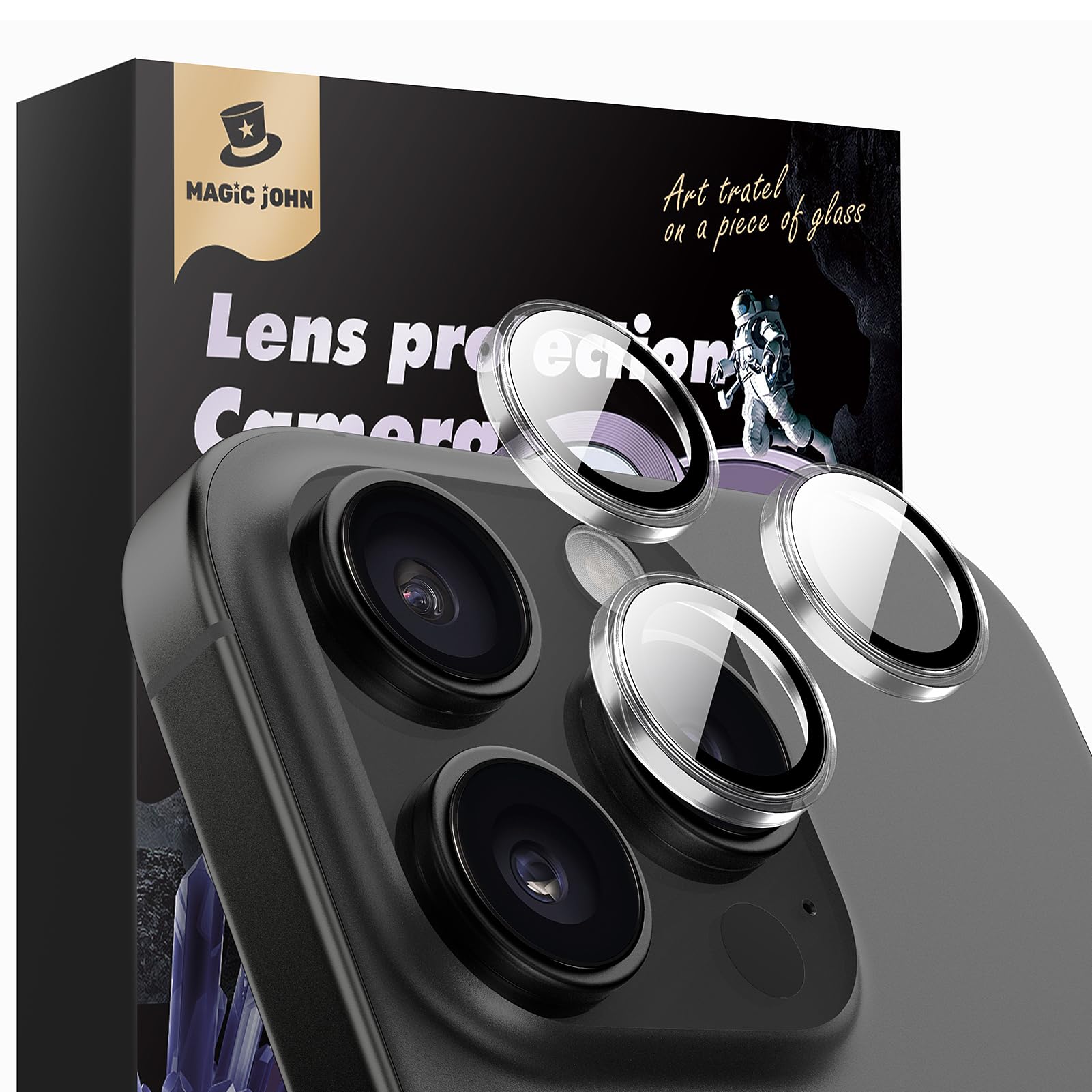 MAGIC JOHN [2 Set for iPhone 16 Pro/16 Pro Max Camera Lens Protector, Ultra HD Metal Individual Ring, 9H Tempered Glass, with Installation Kit, Clear