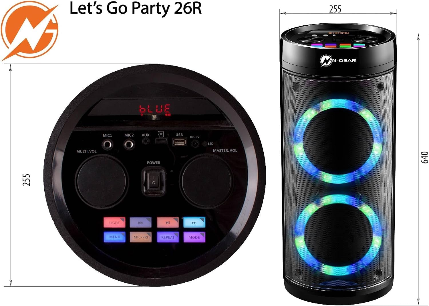 N-GEAR LPG26R Let's Go Party głośnik Bluetooth z mikrofonem karaoke, disco LED, funkcja Power Bank, moc 600 W (40 W RMS) LGP26R