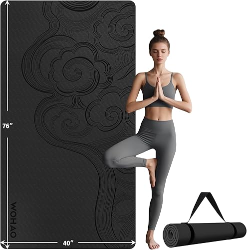 Tapete de yoga grande de 76 x 40 x 0.4 pulgadas, extra ancho y grueso, antideslizante, versátil para estiramiento, estudio de yoga, gimnasio, hogar