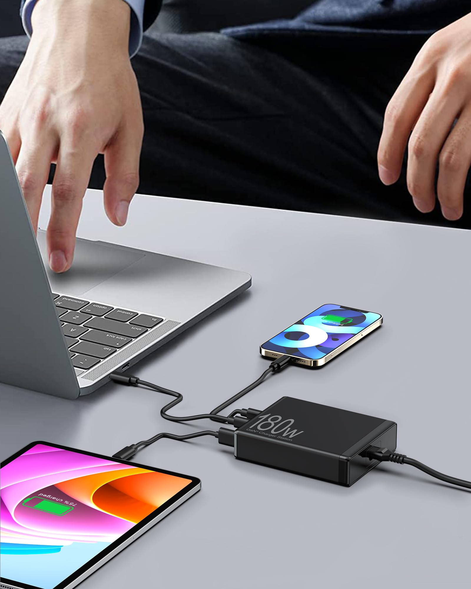 Caricatore USB C Multiplo 180w, PD3.0 QC4.0 Rapido Alimentatore USB C, 6 Porte Caricabatterie USB C Ricarica Rapida per MacBook Air, iPhone 14/13/12/11, iPad, Samsung, Huawei, Pixel, Laptop