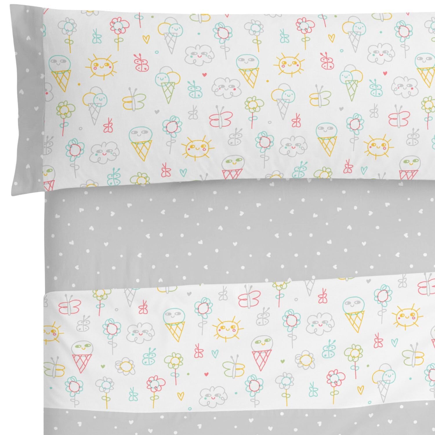 Burrito Blanco│Sábanas Infantiles, Cama de 90 (+ Medidas Disponibles)│Algodón 100%│Tacto Suave│Diseño 016, Gris