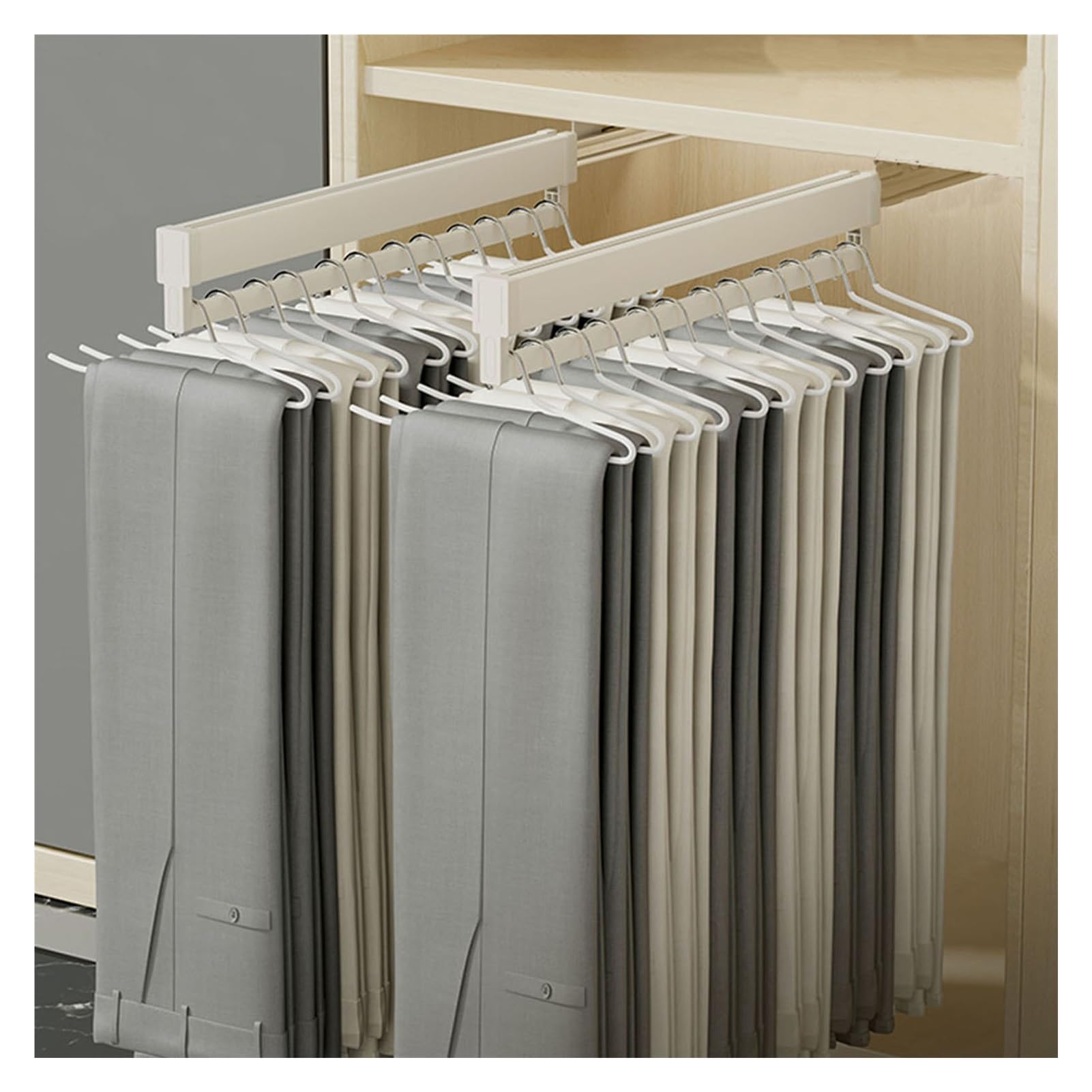 IUokLU Pull Out Trousers Rack,Wardrobe Clothing Rail 31-56cm,Clothes Organizers,for Pants and Coat,Loading Capacity 30 Kg(White-51cm)