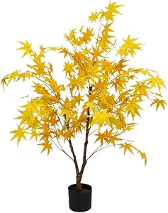 GarveeHome 4ft Artificial Maple Tree, Autumn Maple Artificial Fall Tree Large Faux Tree Soft Silk Decorative Plant with Plastic Pot for Party Home Living Room Decor Thanksgiving Harvest