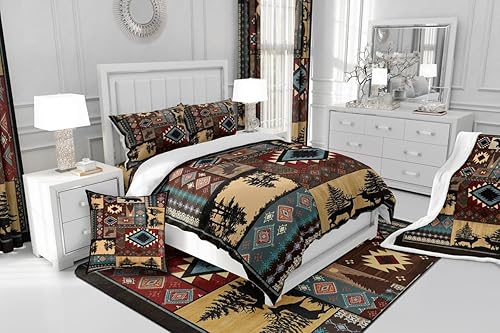 Miniatura 5 de Feelyou Juego de ropa de cama rústica de oso para niños, animales salvajes, lindos ciervos, juego de funda de edredón para niños y adolescentes,