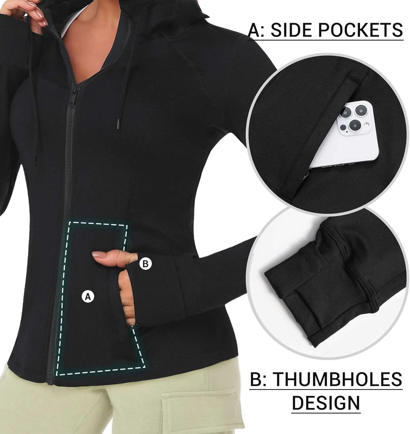 VUTRU Women's Full Zip Up Workout Hoodie Athletic Running Track Jacket - Image 5