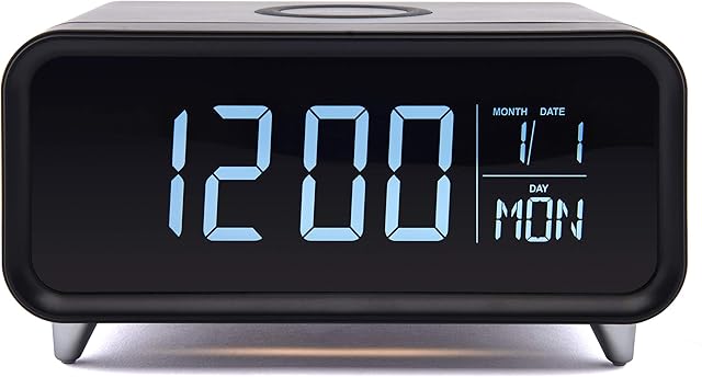 groov-e GVWC01BK Athena Touch Control LCD Display Alarm Clock with Built-in Wireless Charger & Night Light-Black, 15.3 x 23.8 x 12.2