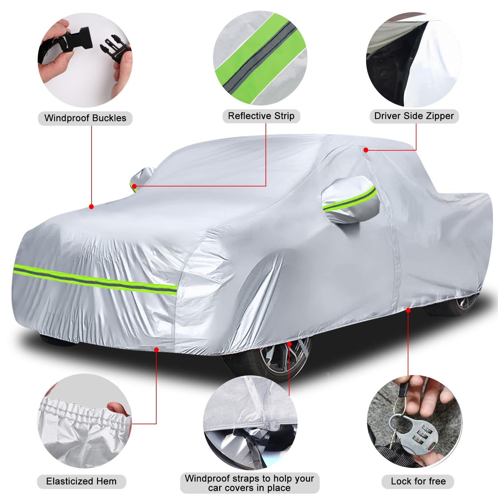 Funda de coche impermeable apta para Ford Ranger, Toyota Hilux, Nissan, Navara, VW Amarok, verano, lona completa, cubierta exterior para lluvia, sol, polvo, protección UV, color plateado