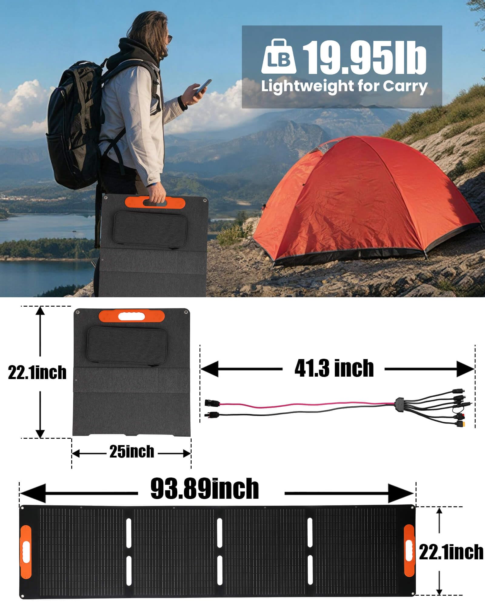 Pannello solare portatile da 200 Watt per centrale elettrica, pannello solare pieghevole compatibile con Jackery, Bluetti, Anker, per campeggio e oscuranti, impermeabile IP67, USB-A e Type-C