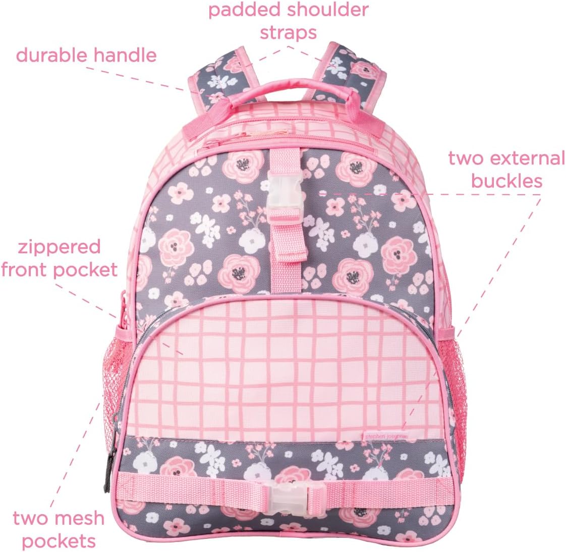 Stephen Joseph, 16-Inch Kids All Over Print Backpack for Boys & Girls, Kindergarten Elementary Kids Backpack, Lightweight Kids Backpack for Toddlers Boys Girls, Charcoal Flower
