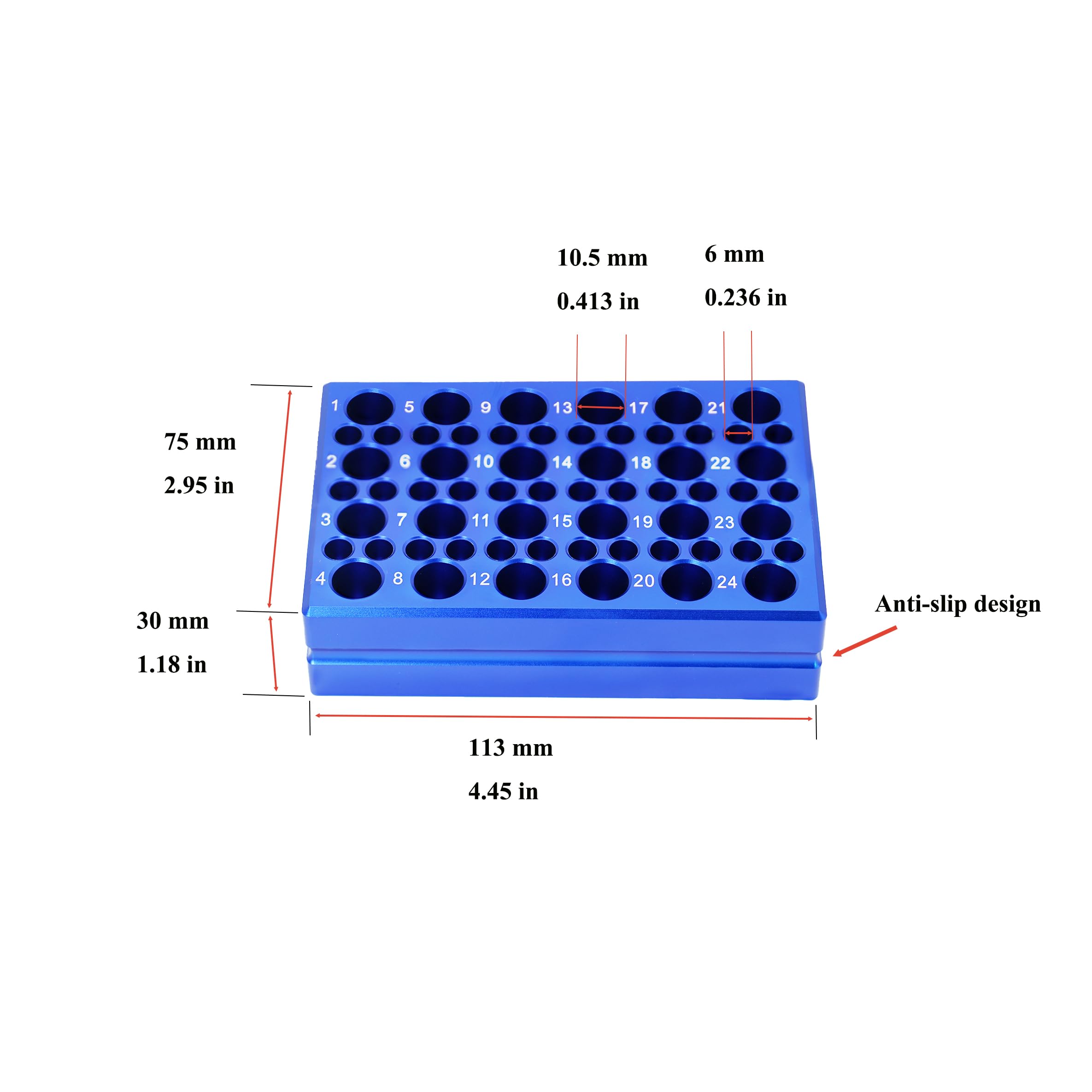 1 PCR Reagenzglasregal mit Aluminium-Kühlblock, 24 Vertiefungen für 1,5 ml/2 ml Tuben, 36 Vertiefungen für 0,2 ml PCR Tuben