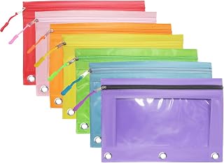 Pencil Pouch for 3 Ring Binder, 7-Color Binder Pencil Pouch Organizer Bag with Zipper Puller & Sholuder Belt, Clear Window Zipper Pencil Case Pencil Bags for Storing School & Office Supplies