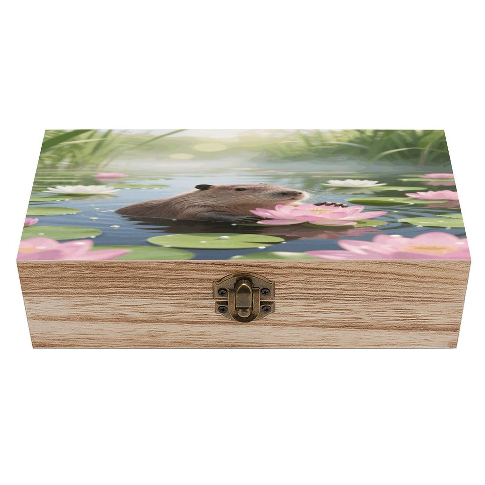 VstaDank Capybara Wooden Storage Box Vintage Wood Box with Lid Large Wooden Jewelry Boxes DIY Wood Gift Boxes Exquisite Jewelry Case Art Stash Keepsake Storage Case