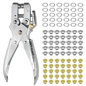 3/16 Inch Eyelet Hole Punch Pliers Metal Eyelets Kits with 300Pcs Silver & Gold Metal Grommet Eyelets Sets for Leather Crafts Fabric Clothes Decorative Repair