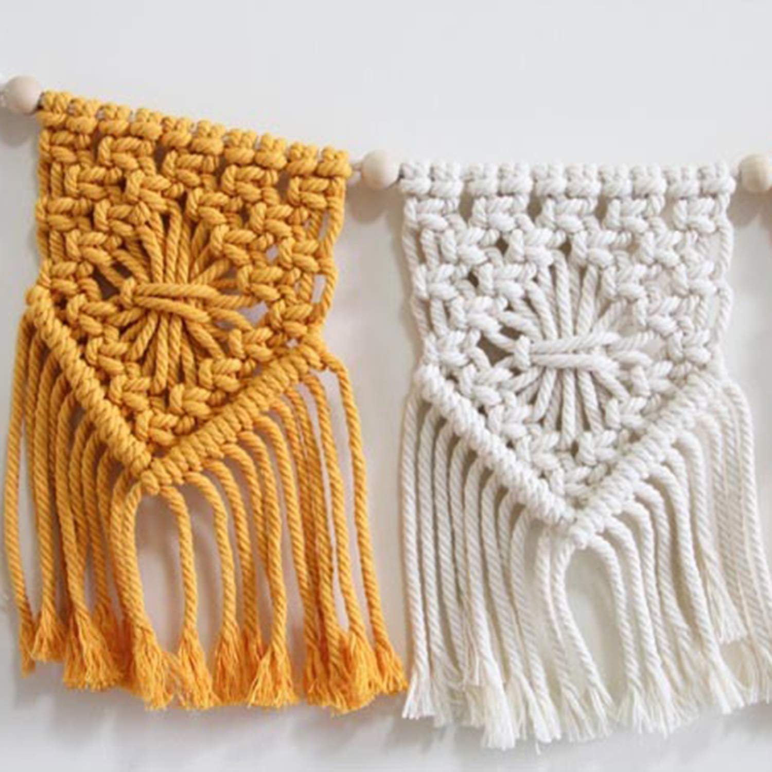 Macrame Colgante de Pared Franja Guirnalda Bandera Bohemia, Cuerda de algodón Hecha a Mano Borla Tejida Tapiz de Pared decoración del hogar para el Dormitorio Boda,White