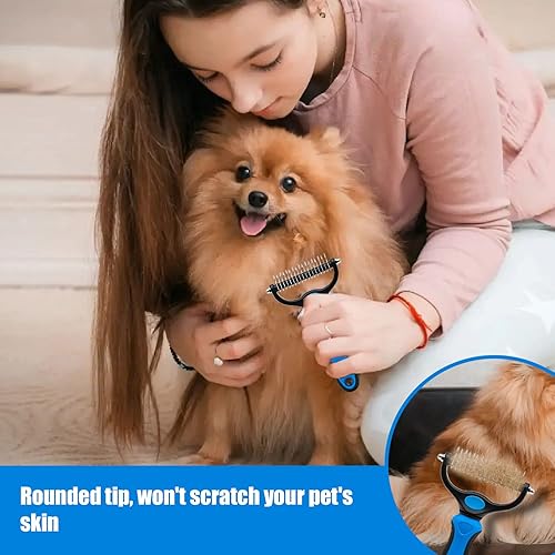 Vista 7 de Kit de aseo para perros con cepillo deslizante de autolimpieza, guantes de masaje para eliminar el pelo de las mascotas, peine de acero desmenuzador