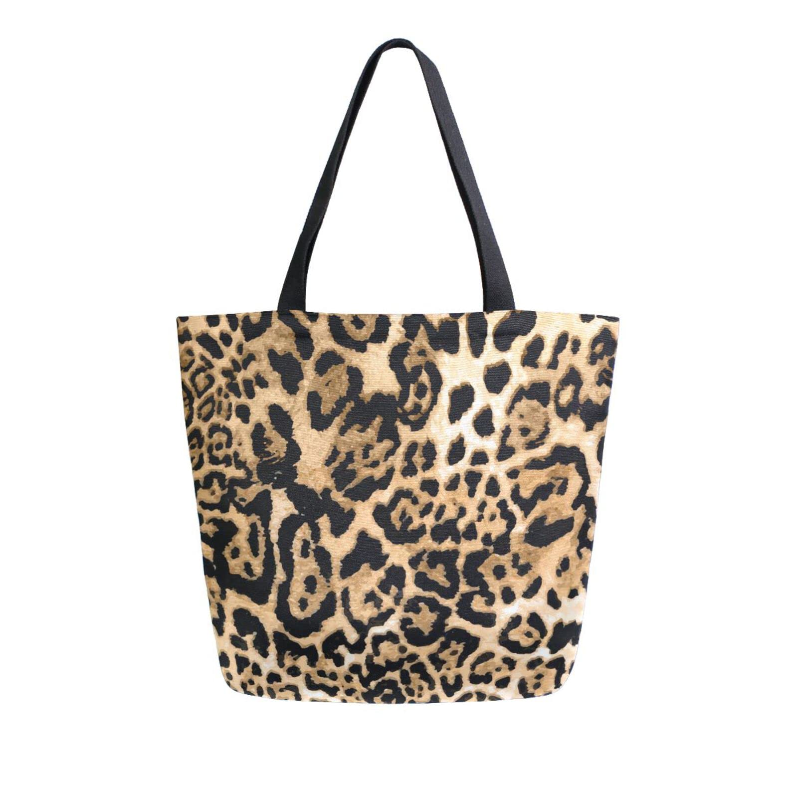 Mnsruu Mnrsuu Bolsa de lona con estampado de leopardo de tigre para mujer, bolsa de hombro grande, reutilizable, bolsa de compras de comestibles, bolso de regalo para niñas, A199