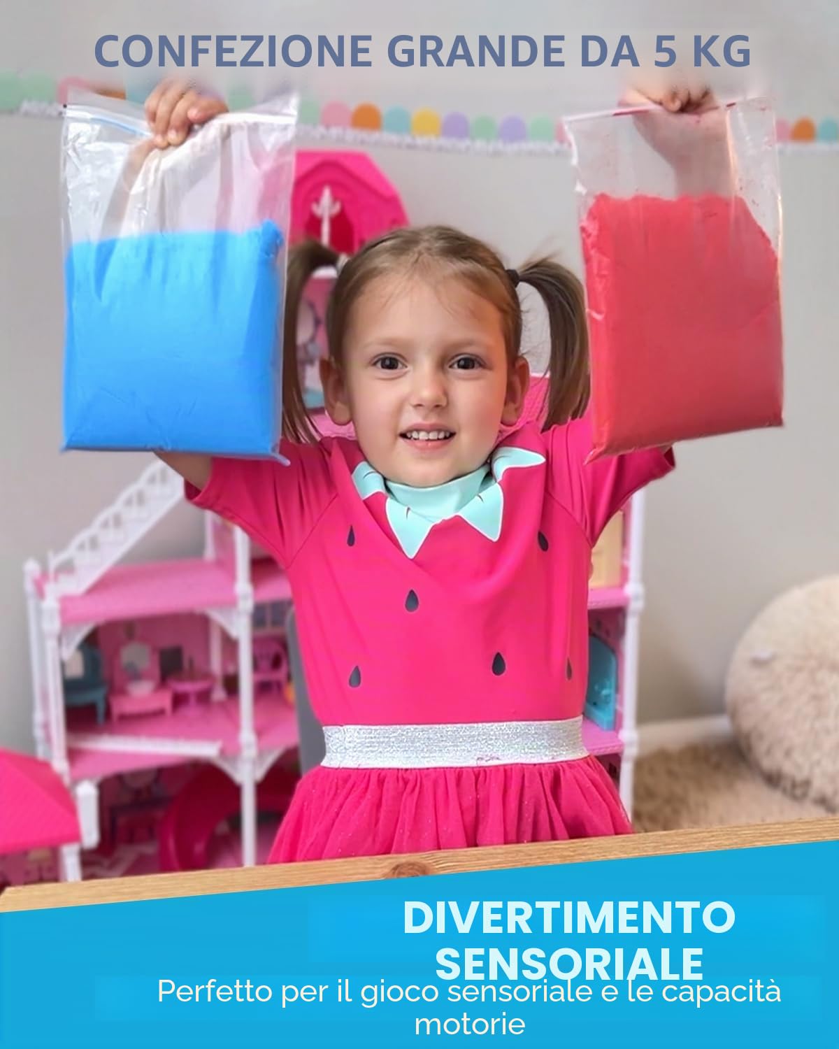 Sabbia Magica per Bambini 5000g 6 Colori Set con Coperchio