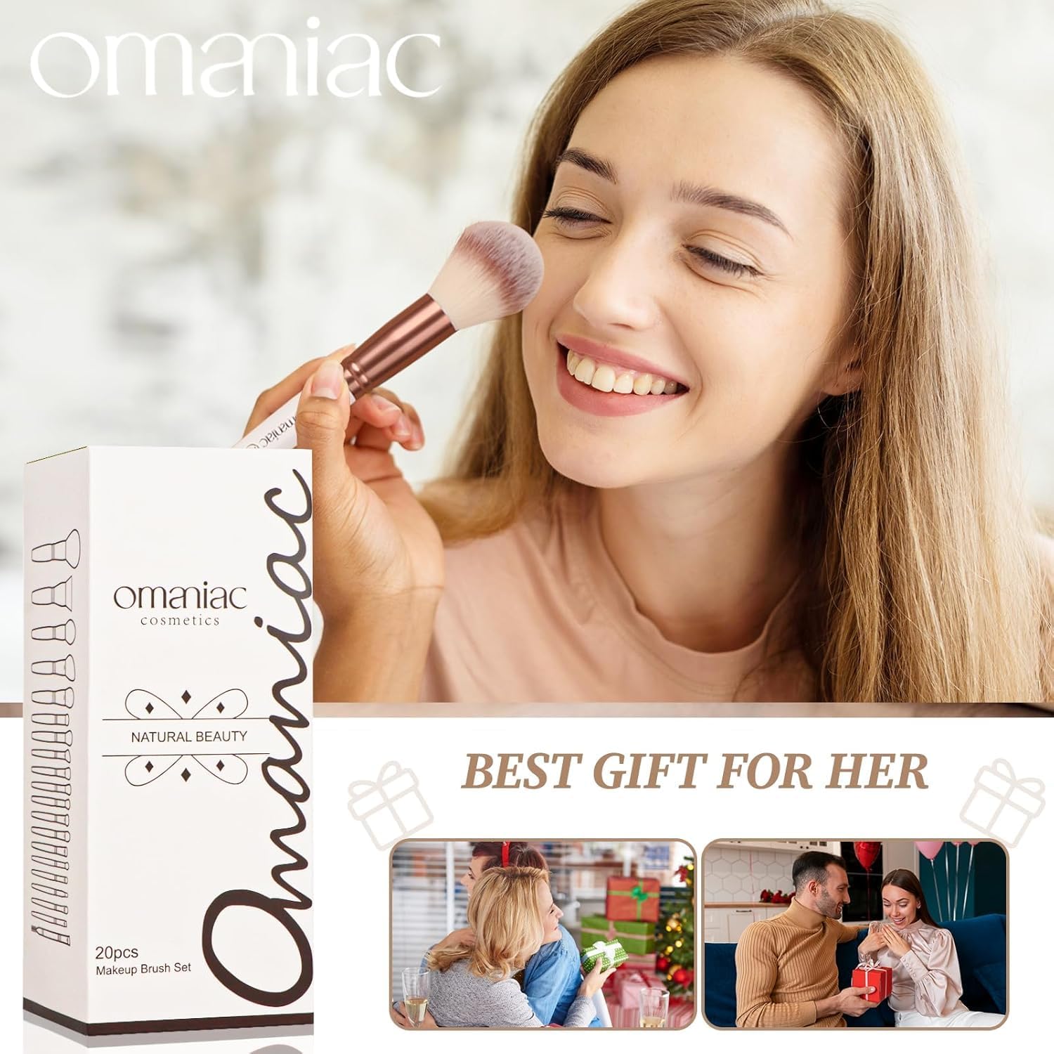 OMANIAC Set di pennelli da trucco professionali (20 pezzi), manici in perle flash, comodi da tenere e facili da usare. Set di pennelli da trucco professionali da viaggio con custodia