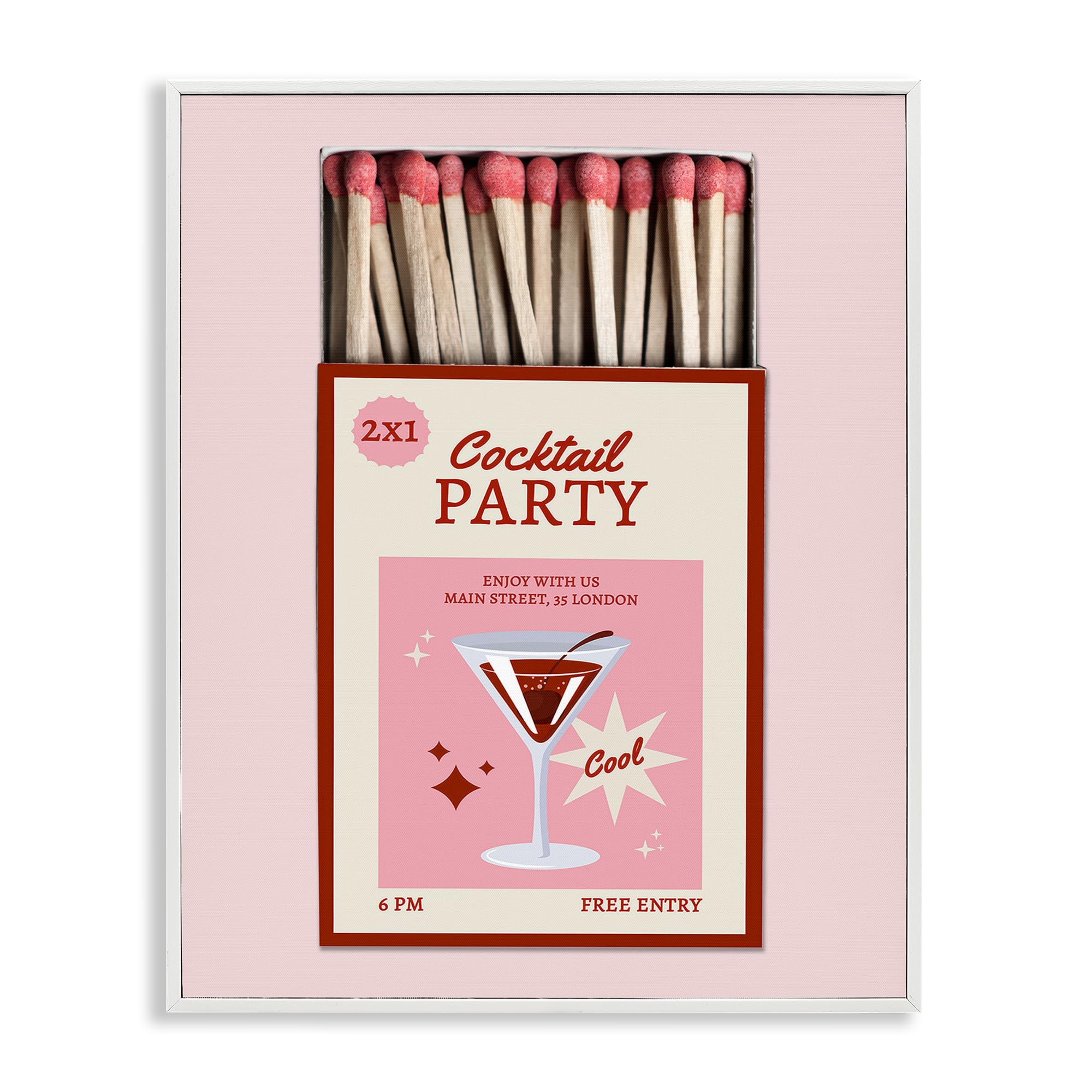 Stupell Industries 'Cocktail Party Matchbox', Framed Giclee Art, White, 24 x 30 Inches, Easy to Hang and Sturdy, Made in USA, by CAD Designs