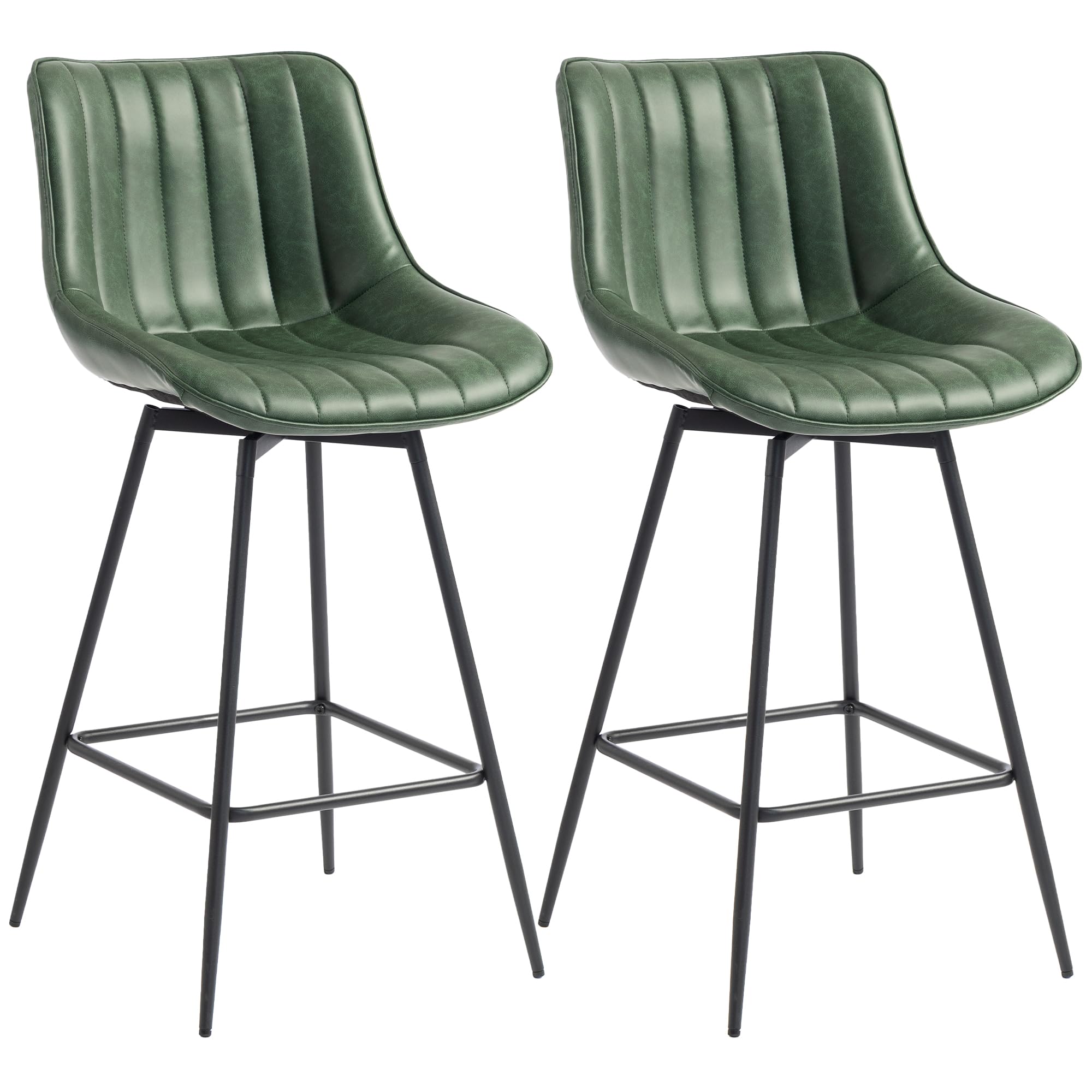 HOMCOM Swivel Bar Stools Set of 2 Backrest Height Adjustable, Dark Green