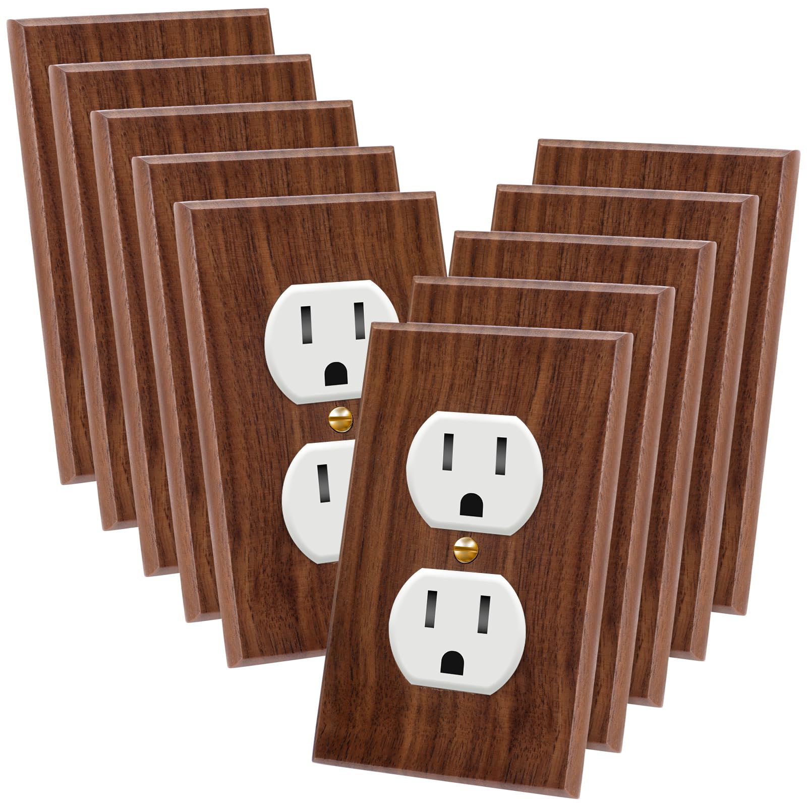 Pinkunn 10 piastre decorative per interruttori della luce, in legno di bambù, per casa, camera da letto, cucina (marrone scuro, doppio foro)