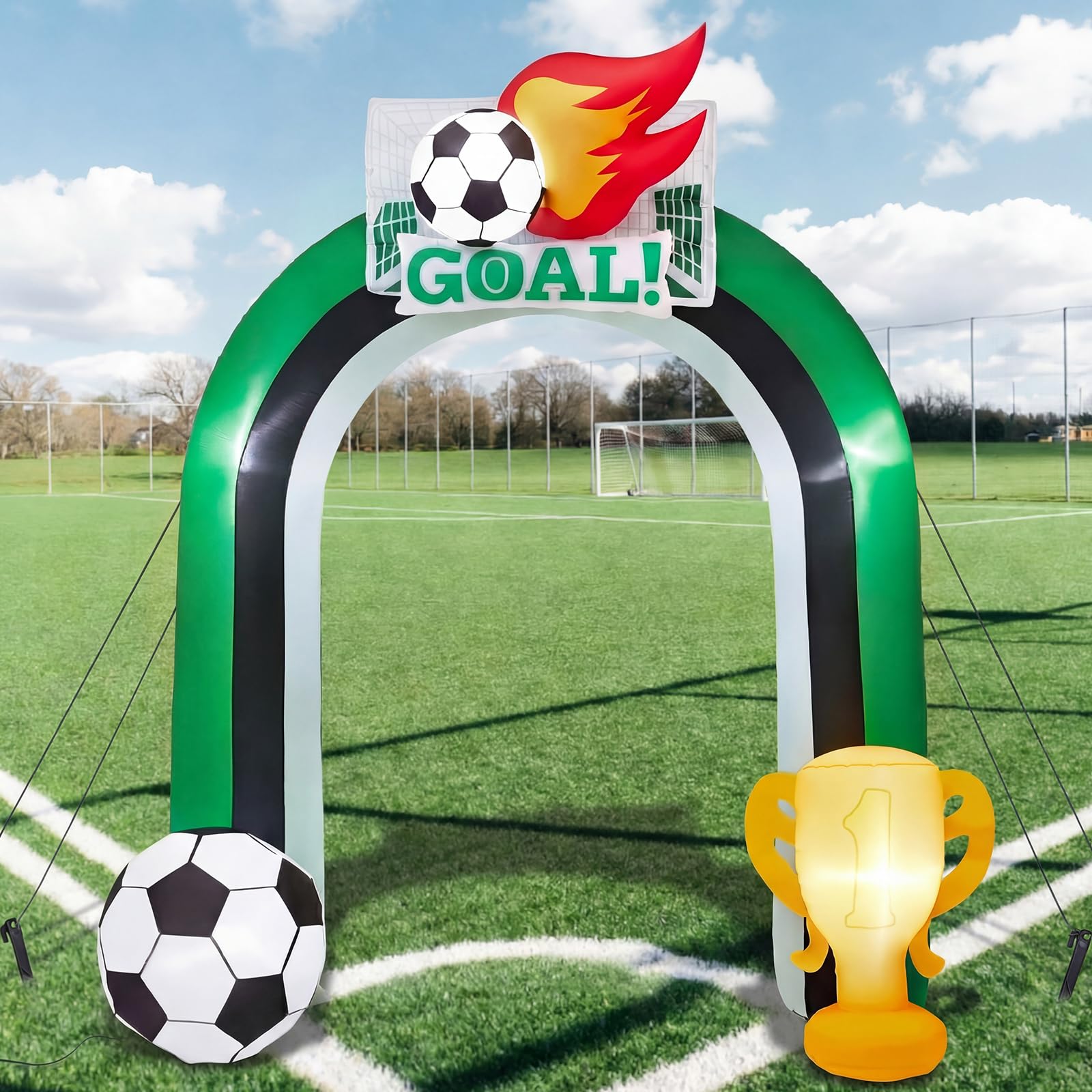 Photo 1 of Vertintong 9 ft Giant Soccer Inflation Arch for Soccer Party Decorate with 1 Blower and 5 LED Light for Team Coach Stadium