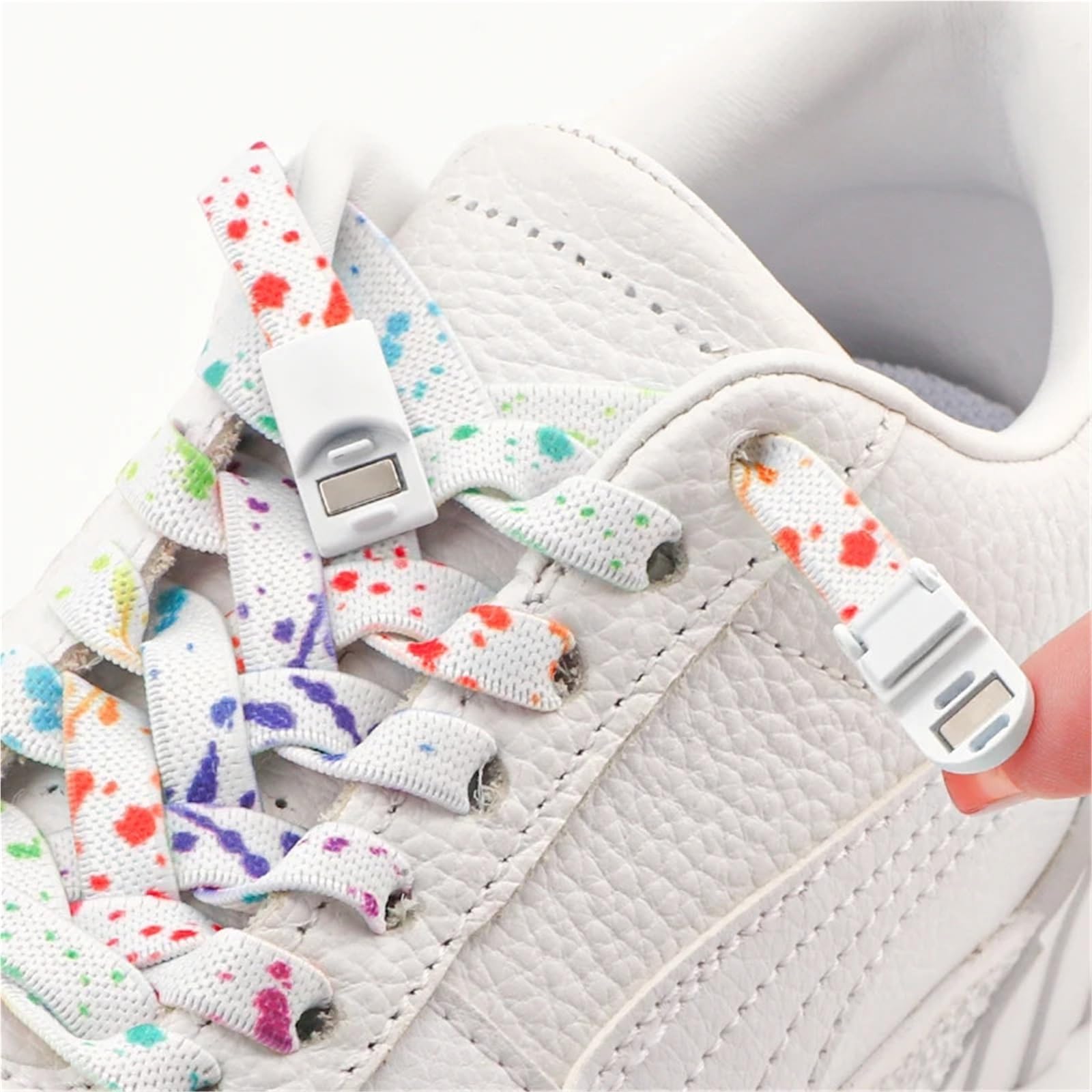 4 pares de cordones con hebilla magnética sin, estampado tinta salpicada, planos y elásticos, for zapatillas deporte for niños adultos Para Zapatillas Deportivas