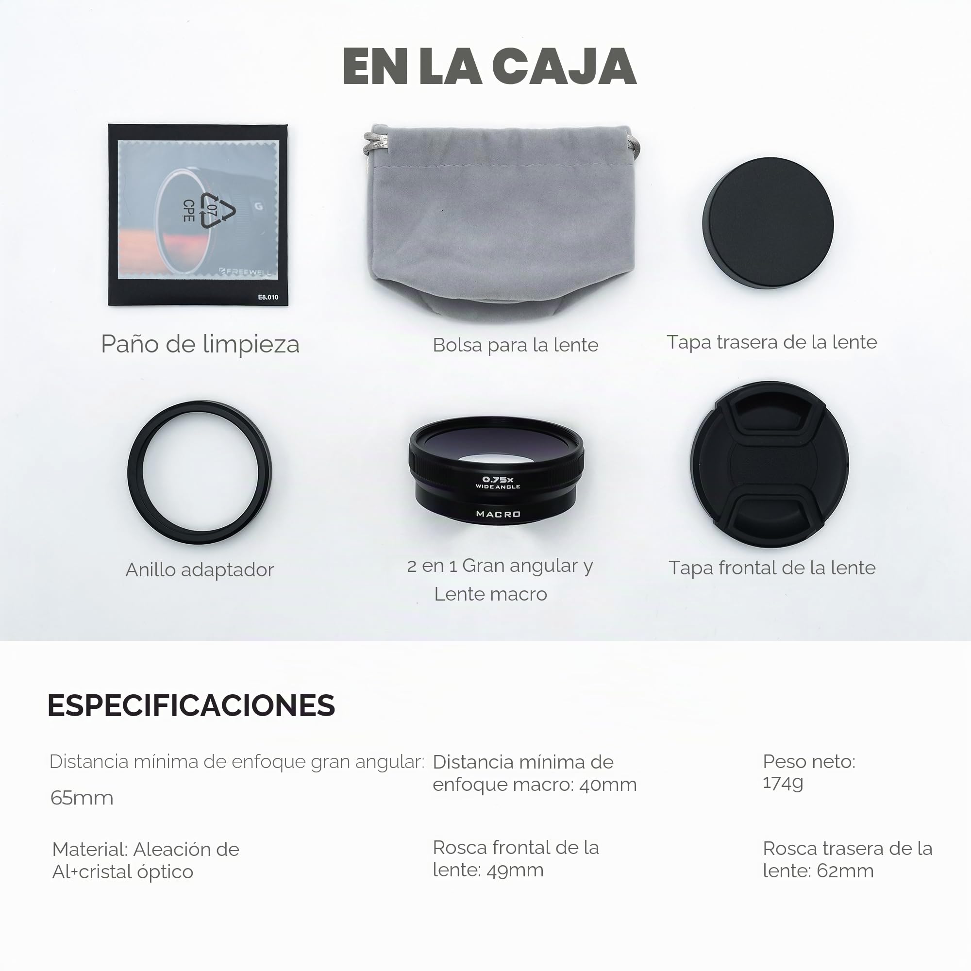 FREEWELL Lente 2-en-1 Gran Angular y Macro para Fuji X100VI/X100V Negro | Diseño Versátil, Aumento Mejorado
