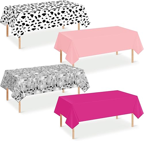 Miniatura 18 de Paquete de 12 manteles de plástico hawaianos para mesas rectangulares, cubierta de mesa desechable tropical rosa, verde, amarillo, mantel Rosa Rojo