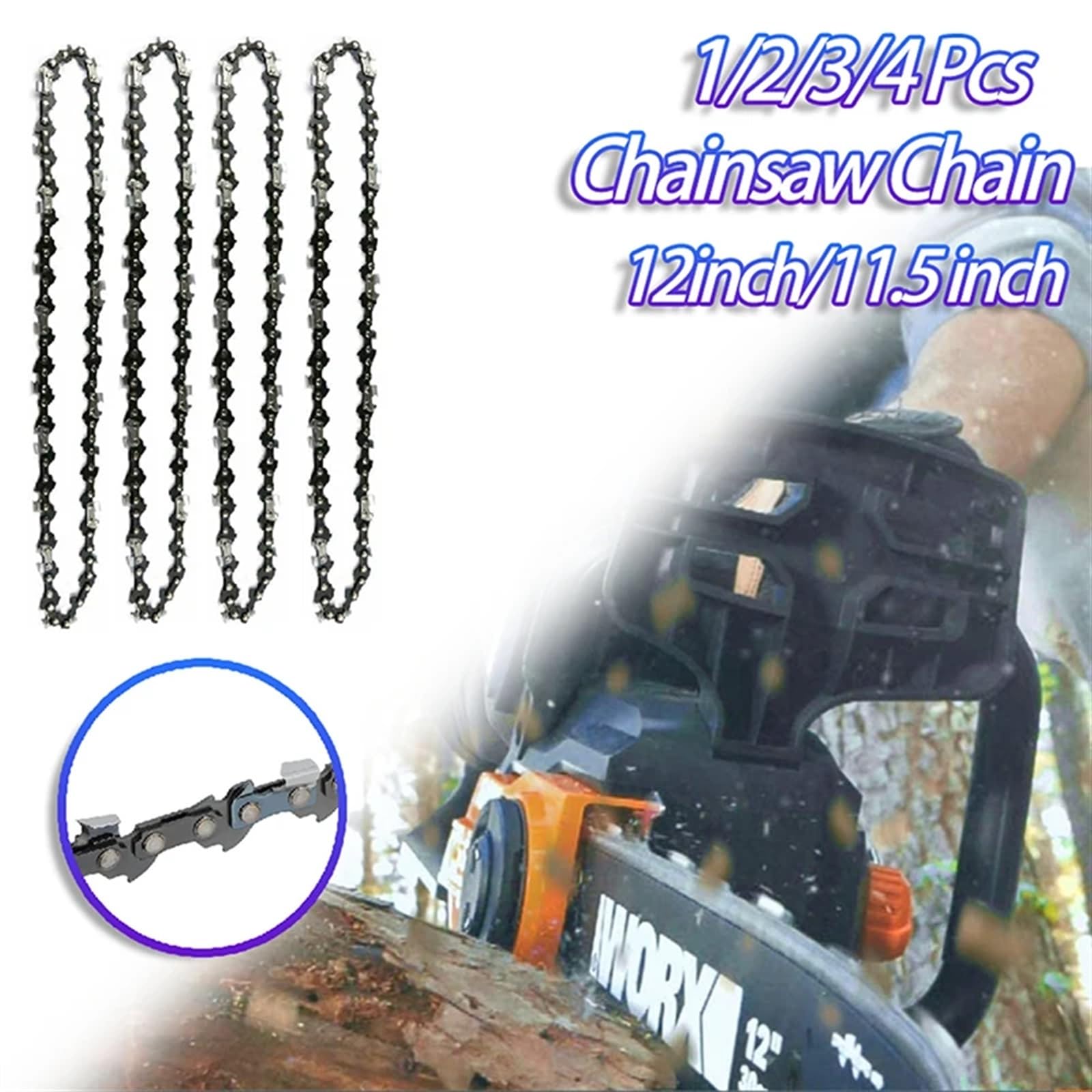 Cadena de Motosierra de 16 Pulgadas, Cadena de Motosierra, Cadena 1/2/3/4 Piezas 12 Pulgadas 44DL 22 Cortador 3/8 LP Calibre .050 for Sierra eléctrica(1x Chain)