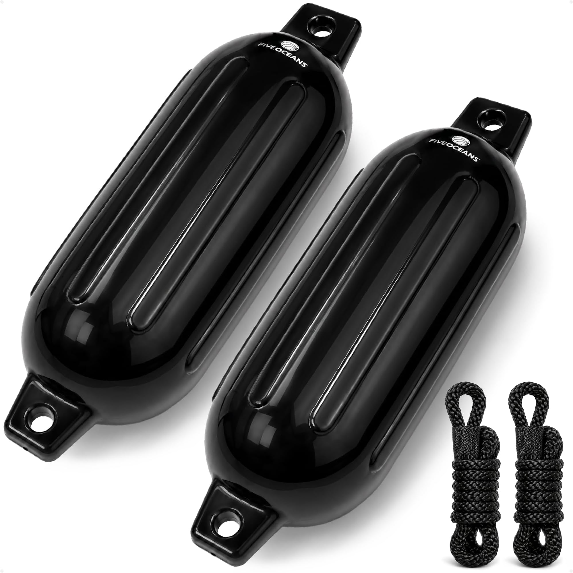 Five Oceans Twin Eye Ribbed Boat Fender Kit, Inflatable Boat Bumpers for Docking with Fender Lines 3/8-Inch x 5Ft, Multiple Size