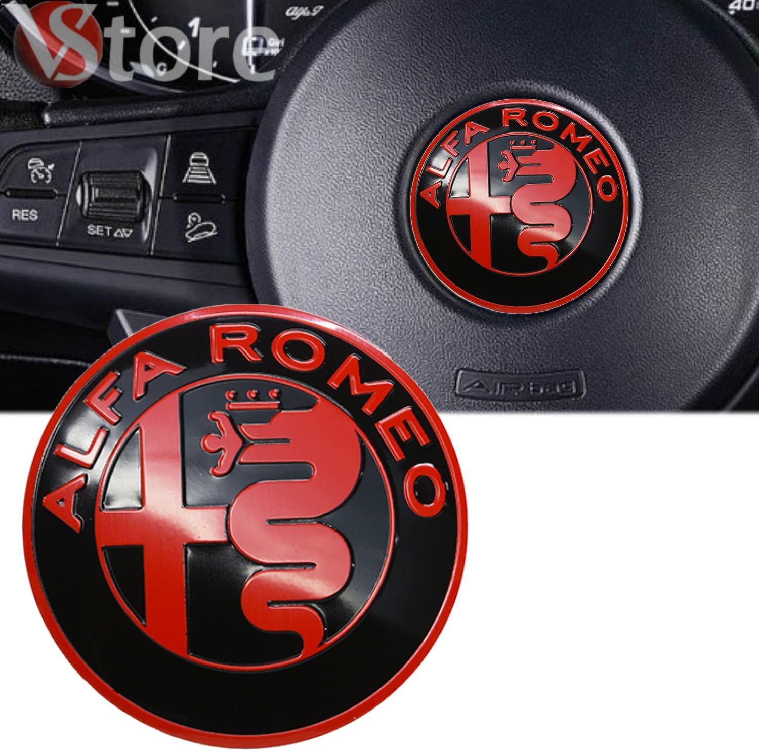 Logo per Volante Sterzo FREGIO Stemma Compatibile con Alfa Romeo Auto MY 2016 Rosso Nero Logo 40mm Giulietta, Mito, 147, 159, 156, 4c, Brera