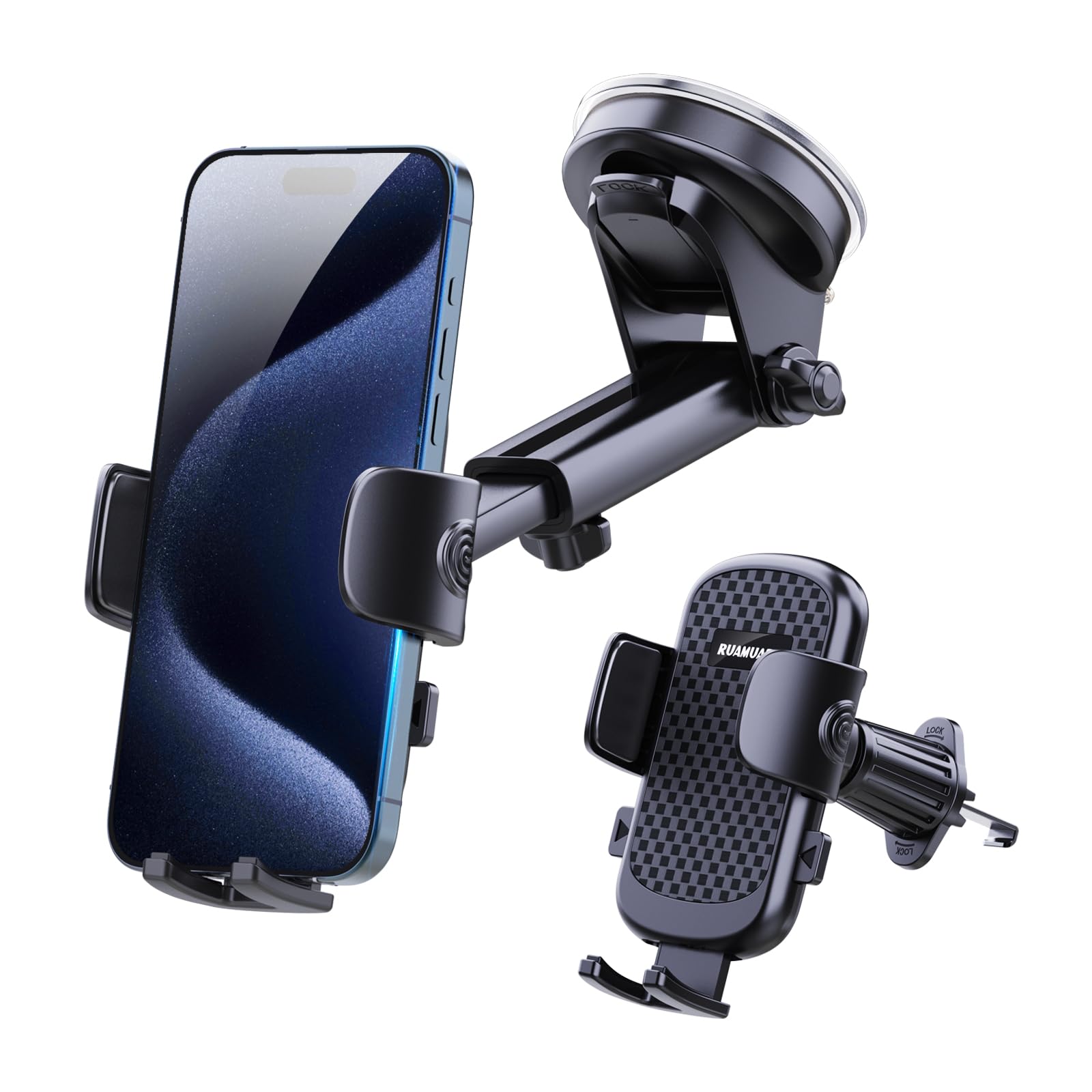 [2025 NEW] Car Phone Holder [Upgraded Strongest Suction & Clip] Cell Phone Mount for Dashboard Windshield Vent,Mobile Stand Base Truck Cradle for iPhone 17 Pro Max 16 15 14 13 12 X Samsung S25 Android