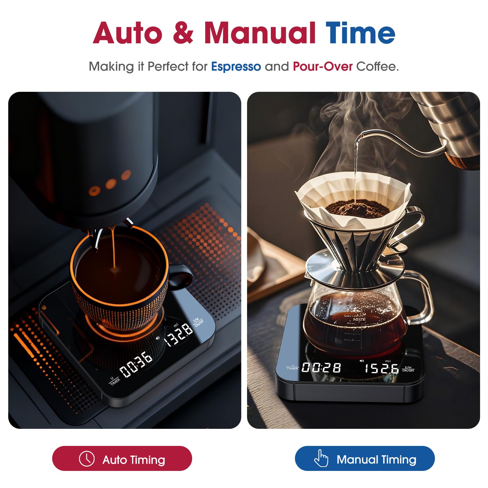 Mik-Nana Mini-Kaffeewaage mit Timer, 2 kg/0,1 g, wiederaufladbare Espressowaage
