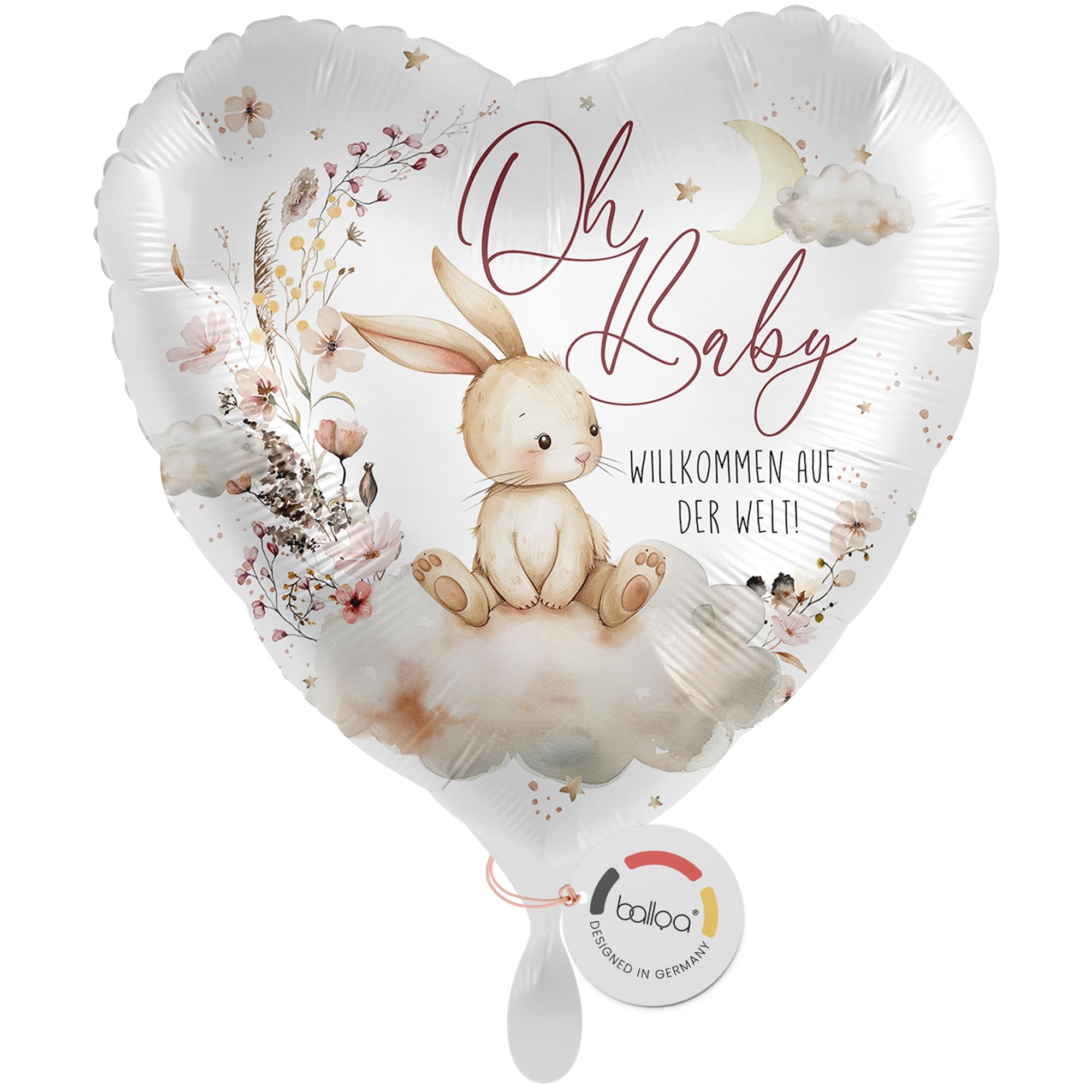 balloa Folienballon Oh Baby Willkommen auf der Welt, Helium Ballon zur Geburt, neutrales Geschenk zur Babyshower und Babyparty, Dekoration Geburt Jungen und Mädchen, Ballon 33cm