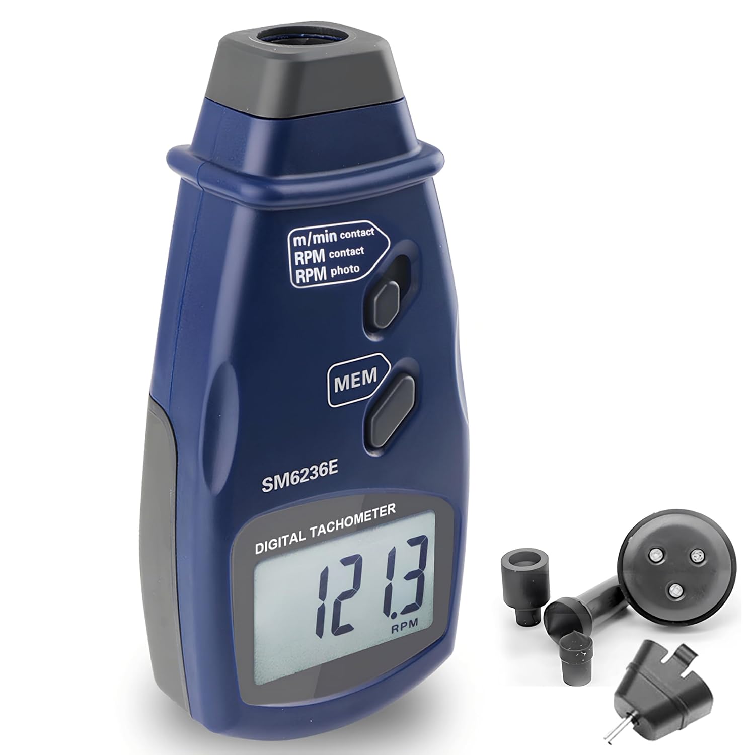 Digital Tachometer SM6236E, Contact/Photo Laser RPM Tachometer, Handheld High Accuracy Rotation Meter Tester with 5 Digits Backlight LCD for Small Engines Motorcycles, 2.5 to 99,999 RPM