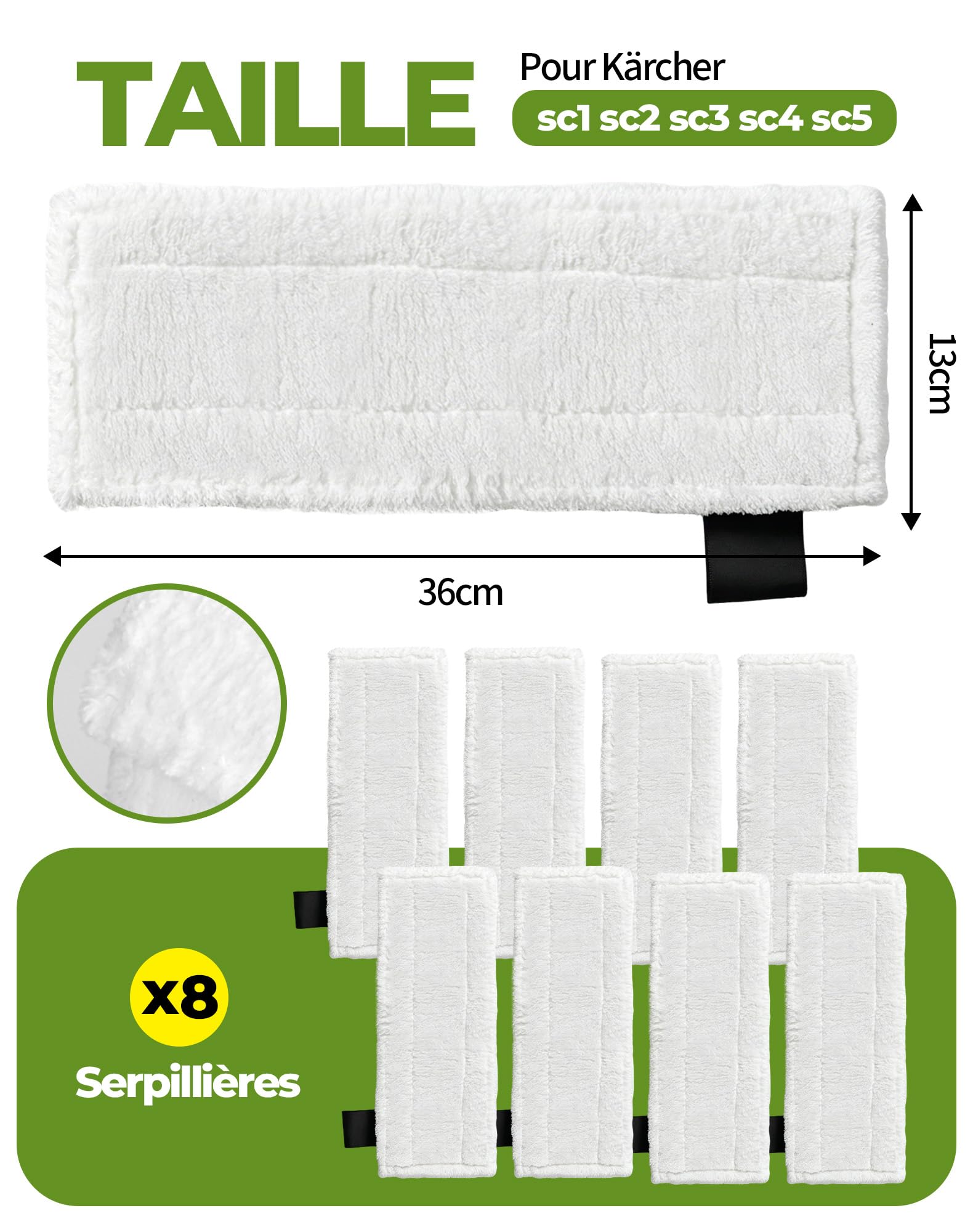 8 pcs Accessoires pour Kärcher SC2 SC3 SC4 SC5 Serpillières pour Karcher Lavettes Lingettes pour Nettoyeur Vapeur EasyFix