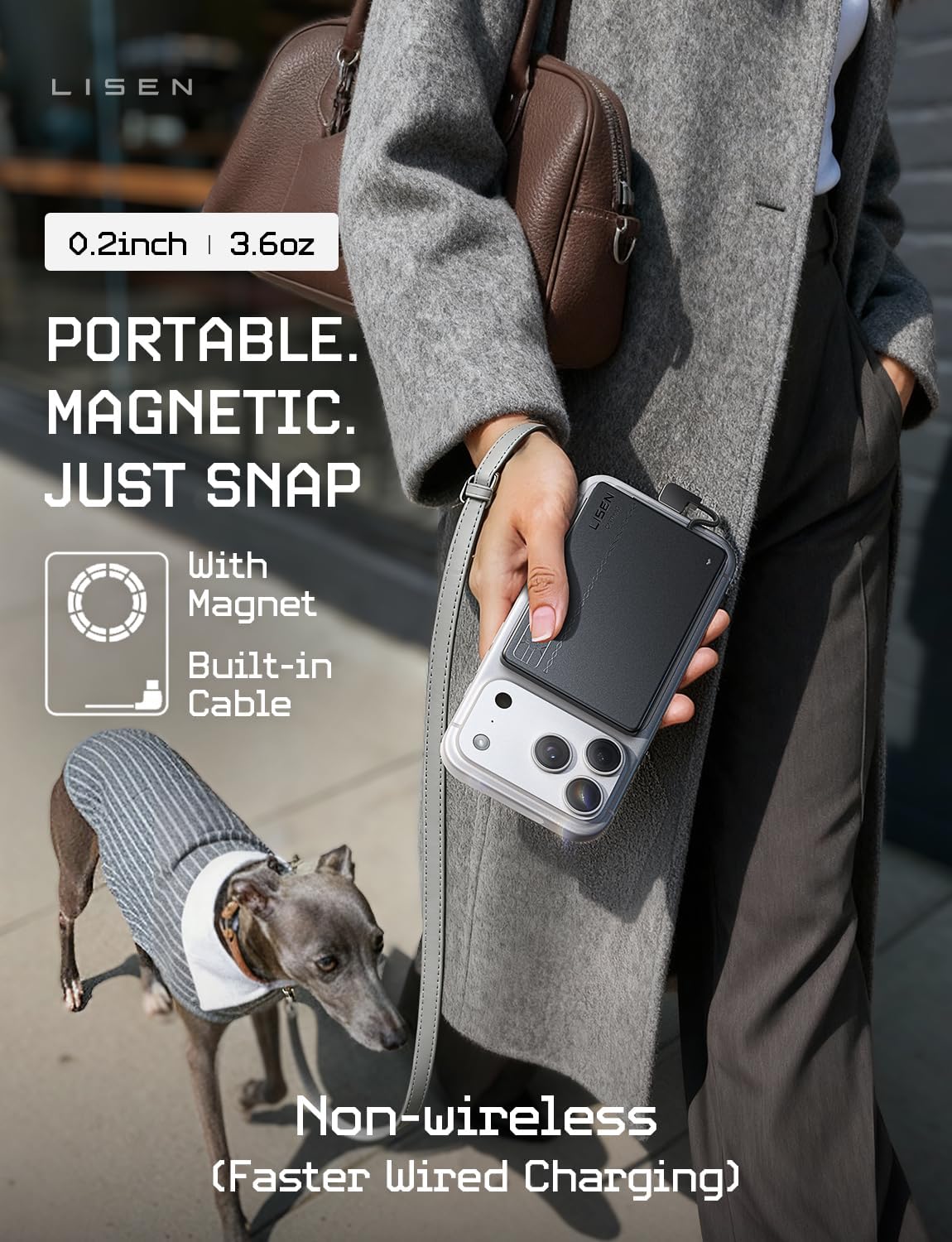 LISEN 0.2‘’ Ultra Slim Power Bank Fast Charging USB C，5000mAh Alloy Ultra Thin Power Bank，Portable Charger with Built in Cable for iPhone 17/16/15 & Samsung（No-Wireless）,Gifts for Men Women - Image 3