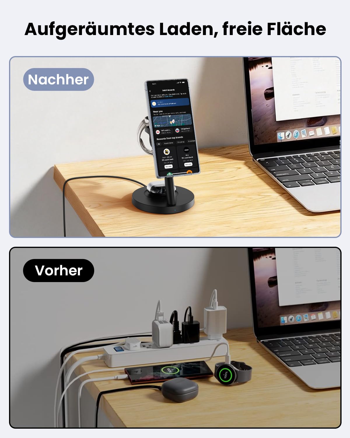 JoyGeek 4-in-1 Qi2.2 25W magnetische kabellose Schnell-Lade-Station für Samsung, kabelloser Lade-Ständer für Samsung Galaxy S26 S25 Z Fold Buds, inkl. 45W PD-Netzteil für Schlafzimmer und Büro